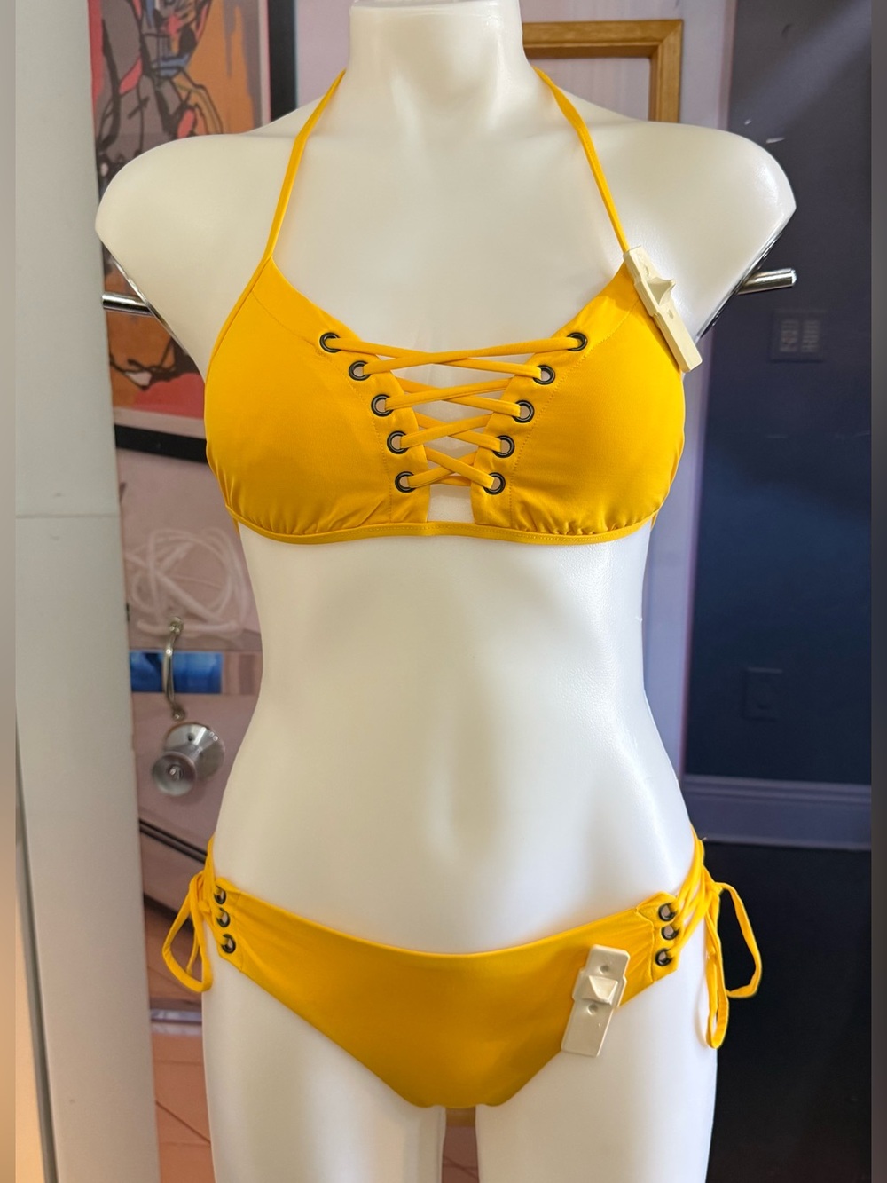 Isabella Rose Yellow Lace-Up Bikini Set
